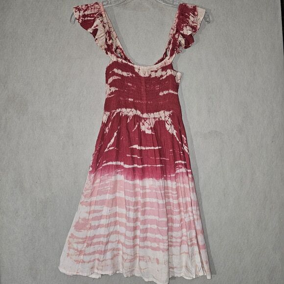 Reggae Tie Dye Mini Dress Cinched Chest Fit And Flare Beachy Boho Indie Vacation - Picture 8 of 11